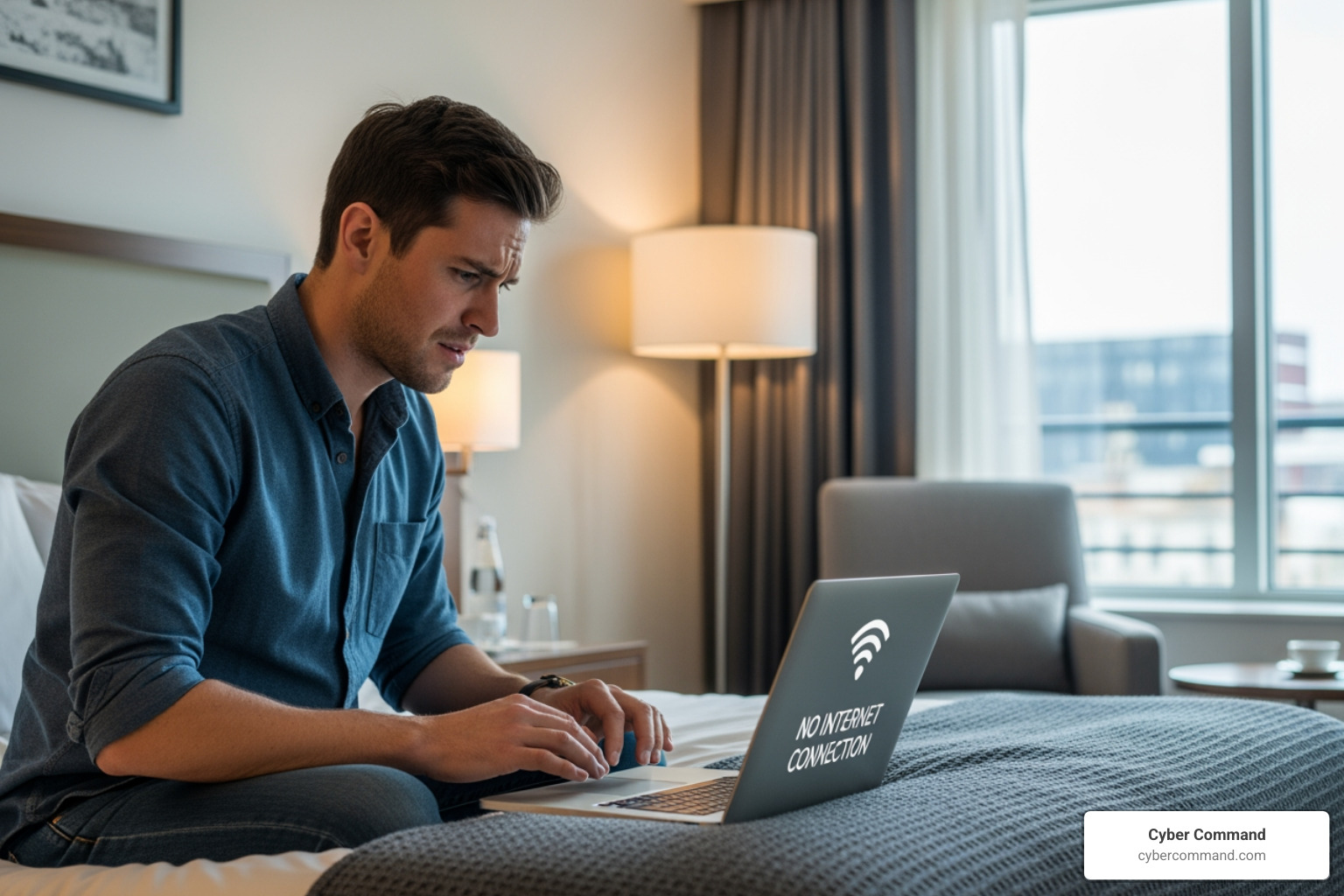 frustrated hotel guest experiencing bad WiFi on their laptop - it support for hospitality frustrated hotel guest experiencing bad WiFi on their laptop - it support for hospitality