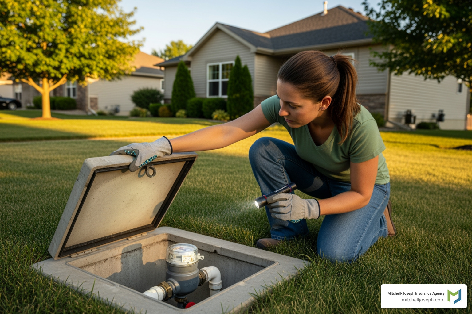 Homeowner checking water meter for leak detection - is exterior water and sewer line insurance worth it Homeowner checking water meter for leak detection - is exterior water and sewer line insurance worth it