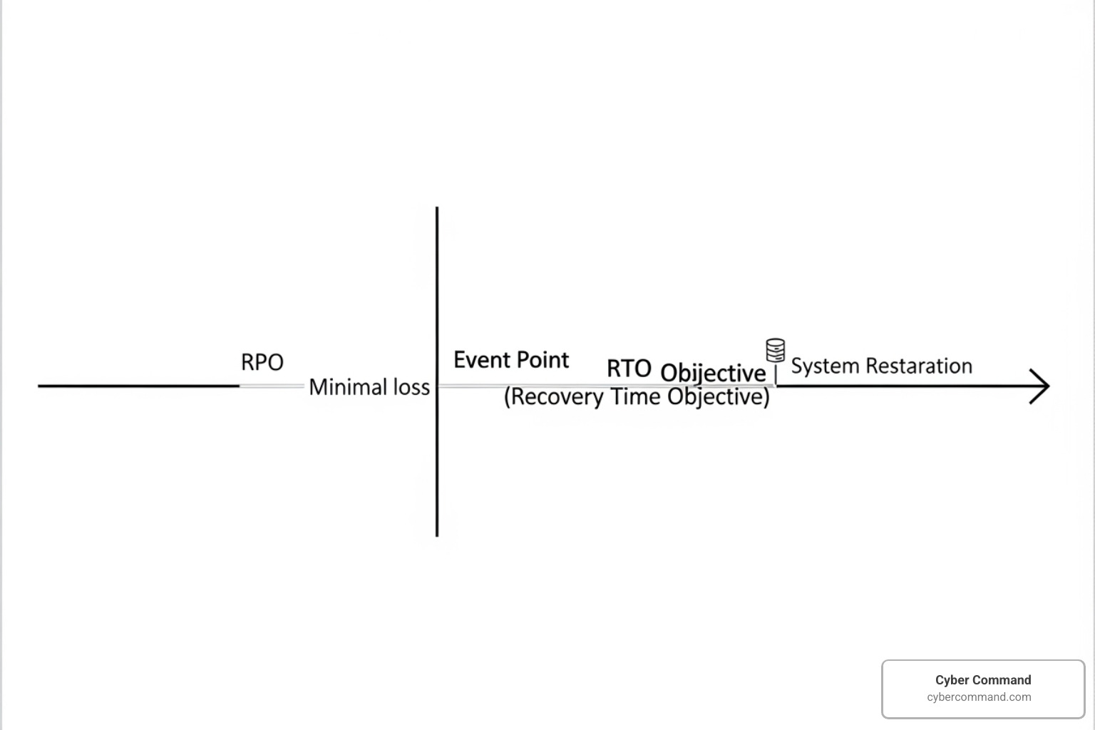 Timeline graph illustrating the difference between RPO (data loss tolerance) and RTO (downtime tolerance), showing a short RPO interval for minimal data loss and a short RTO duration for quick system restoration after a disaster - dr site on cloud Timeline graph illustrating the difference between RPO (data loss tolerance) and RTO (downtime tolerance), showing a short RPO interval for minimal data loss and a short RTO duration for quick system restoration after a disaster - dr site on cloud