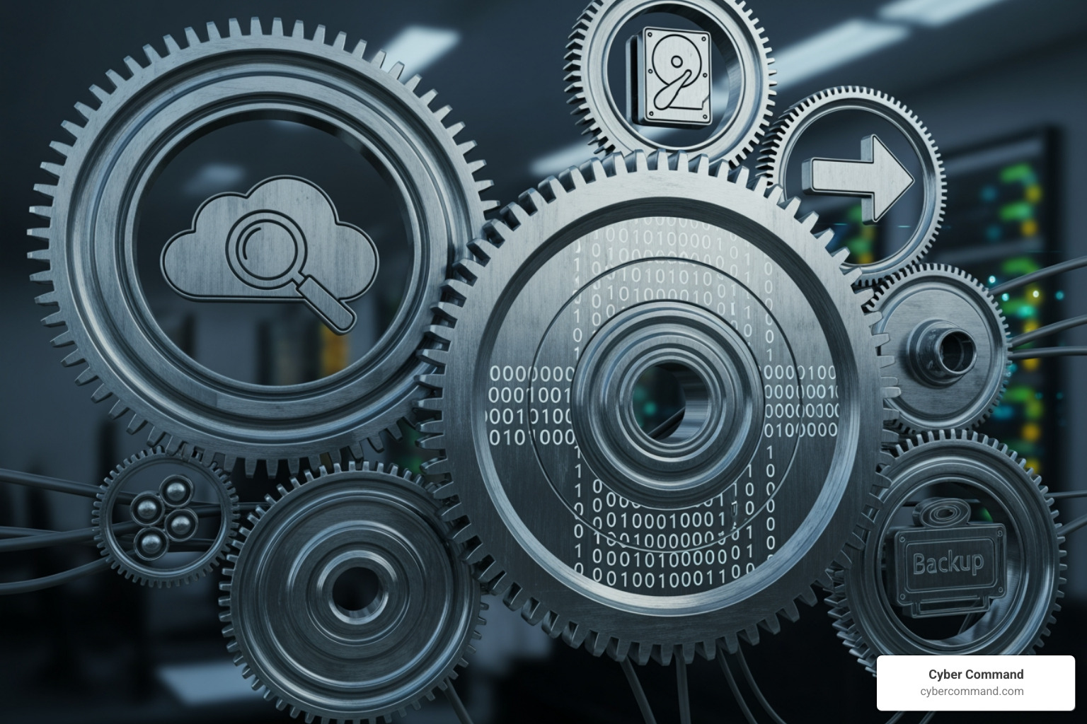 interlocking gears labeled RTO, RPO, Backup, and Recovery - disaster recovery solutions