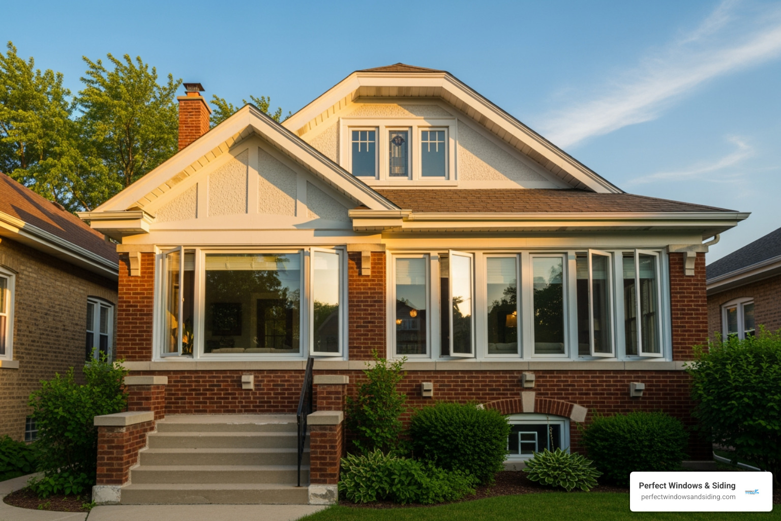 Chicago style bungalow with various window styles - window installation chicago