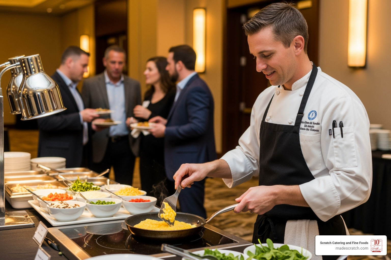 chef preparing omelettes at a corporate breakfast event - business breakfast catering