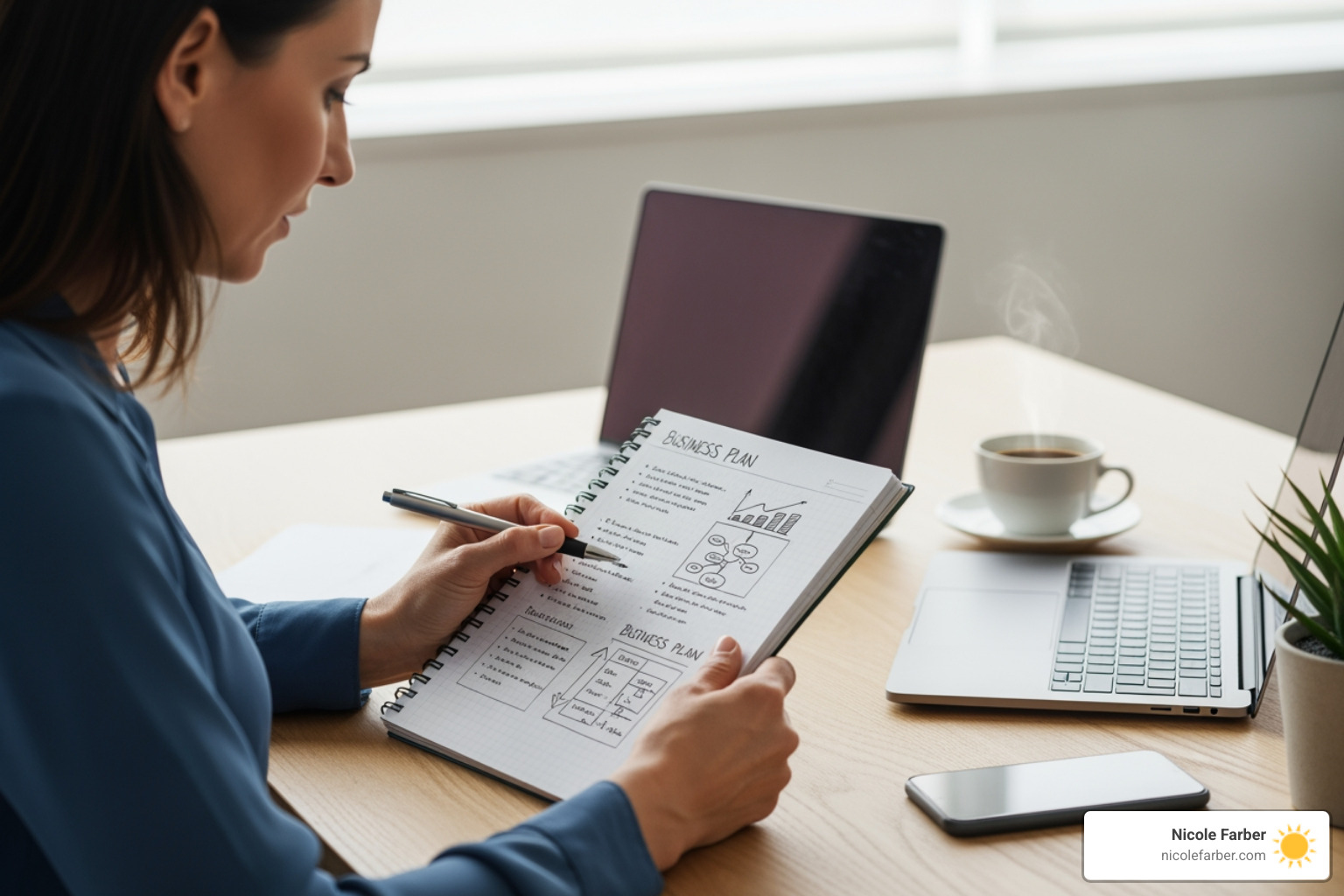 a woman sketching out a business plan in a notebook - single mother entrepreneurs
