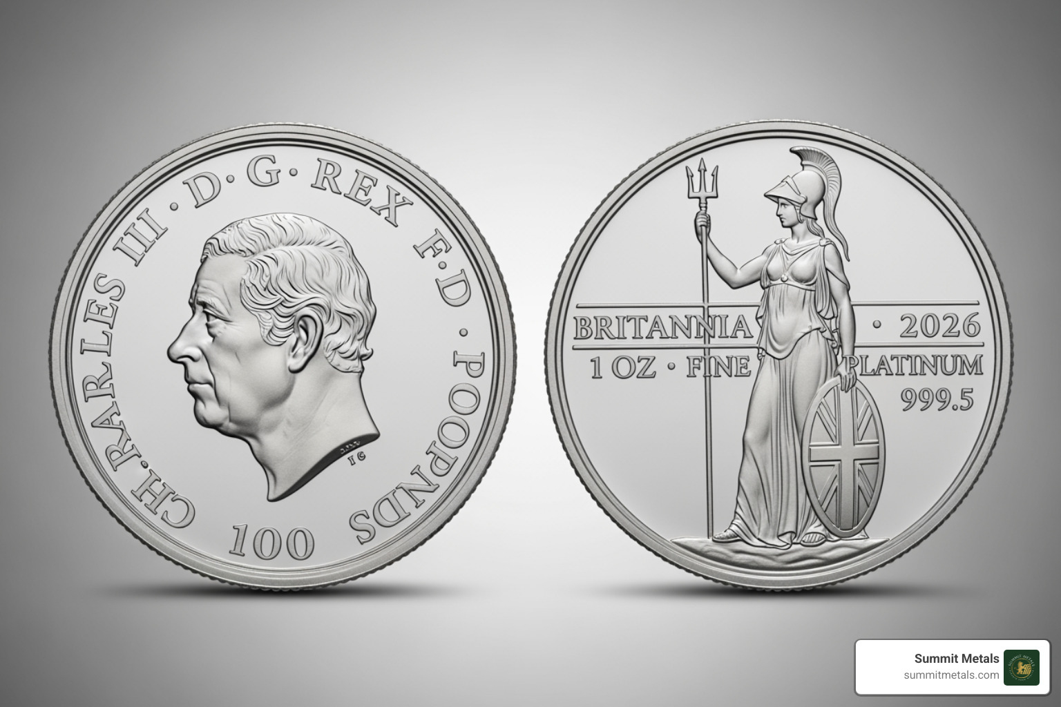 obverse and reverse of the 2026 Platinum Britannia coin side-by-side - platinum britannia 2026