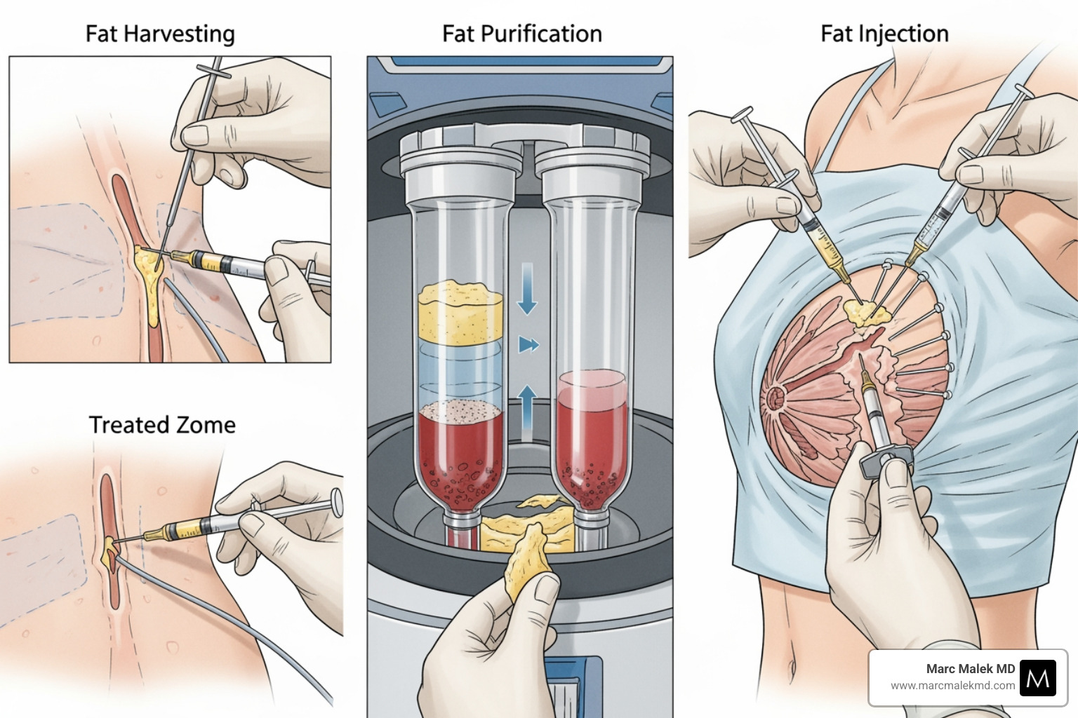 illustrating the three stages of the fat transfer procedure - breast augmentation with fat transfer illustrating the three stages of the fat transfer procedure - breast augmentation with fat transfer