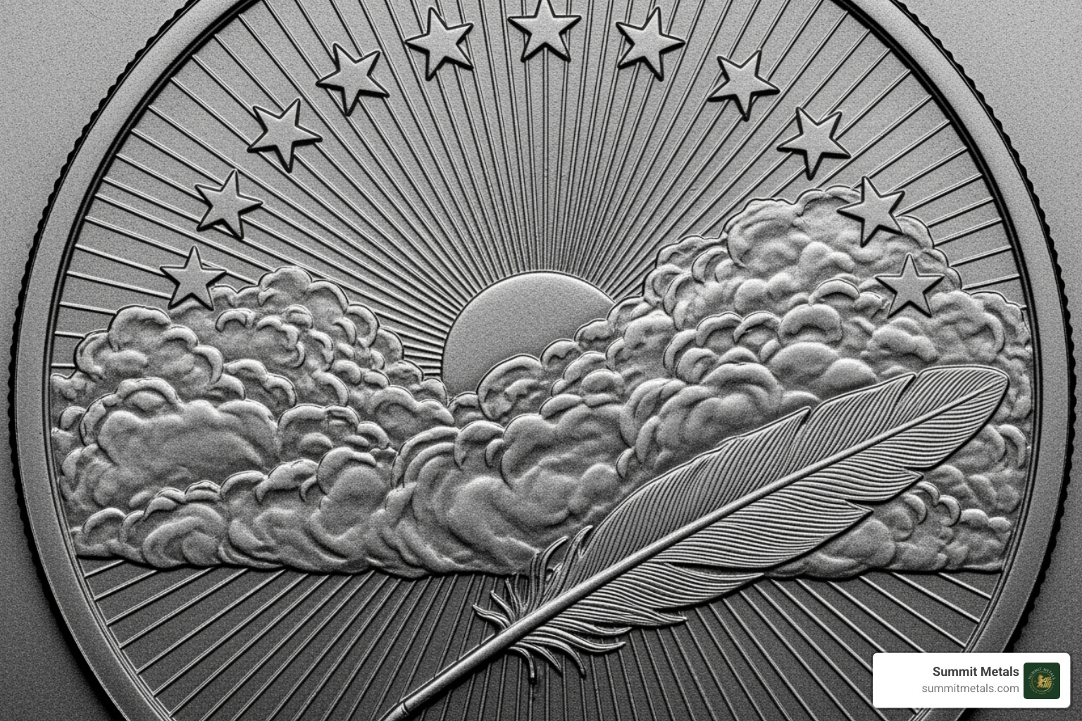 Proposed design for the 2026 American Platinum Eagle, featuring sun rays emerging from storm clouds, a quill, and 13 stars - 2026 platinum coin