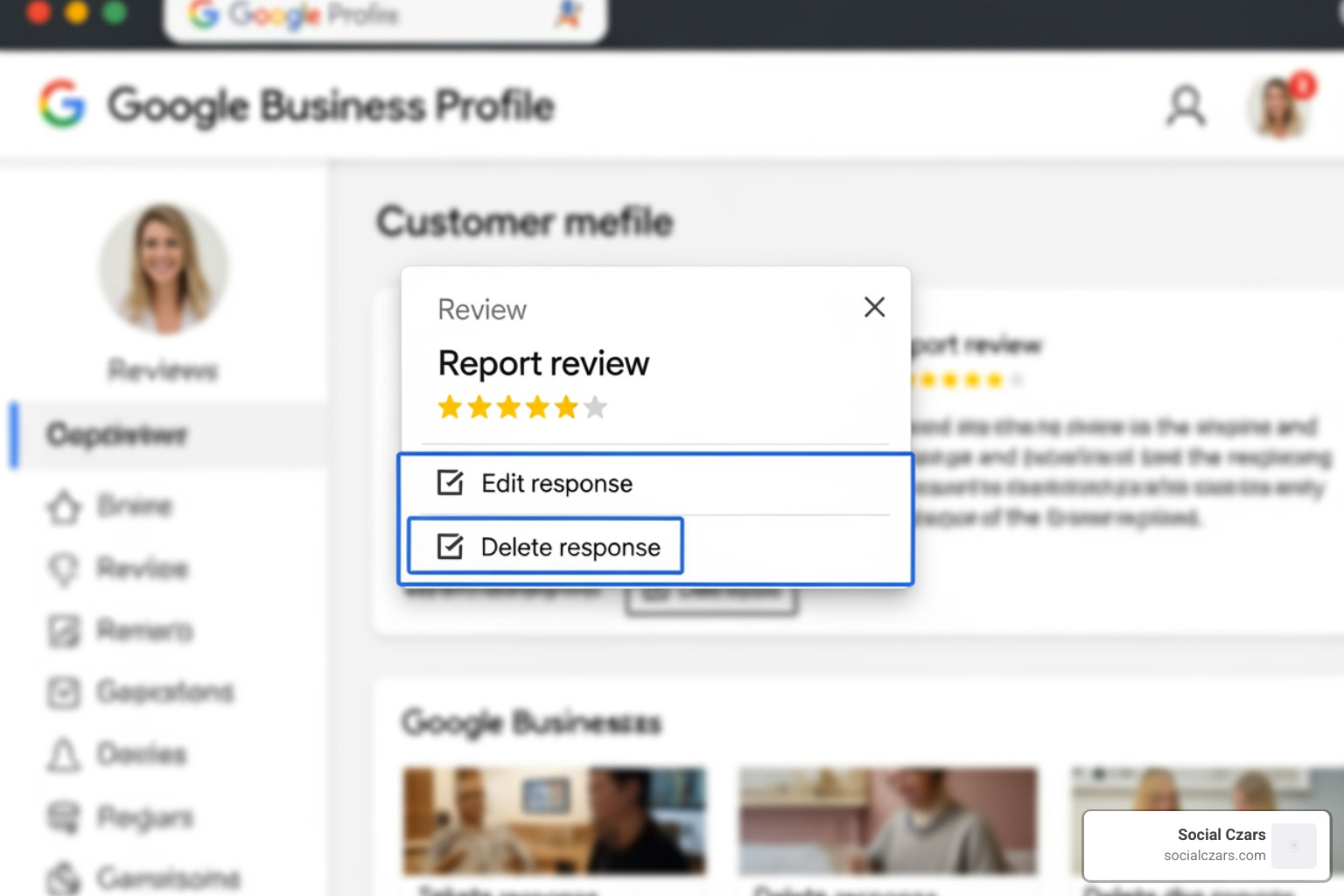 Report review option highlighted in Google Business Profile - get negative Google reviews removed