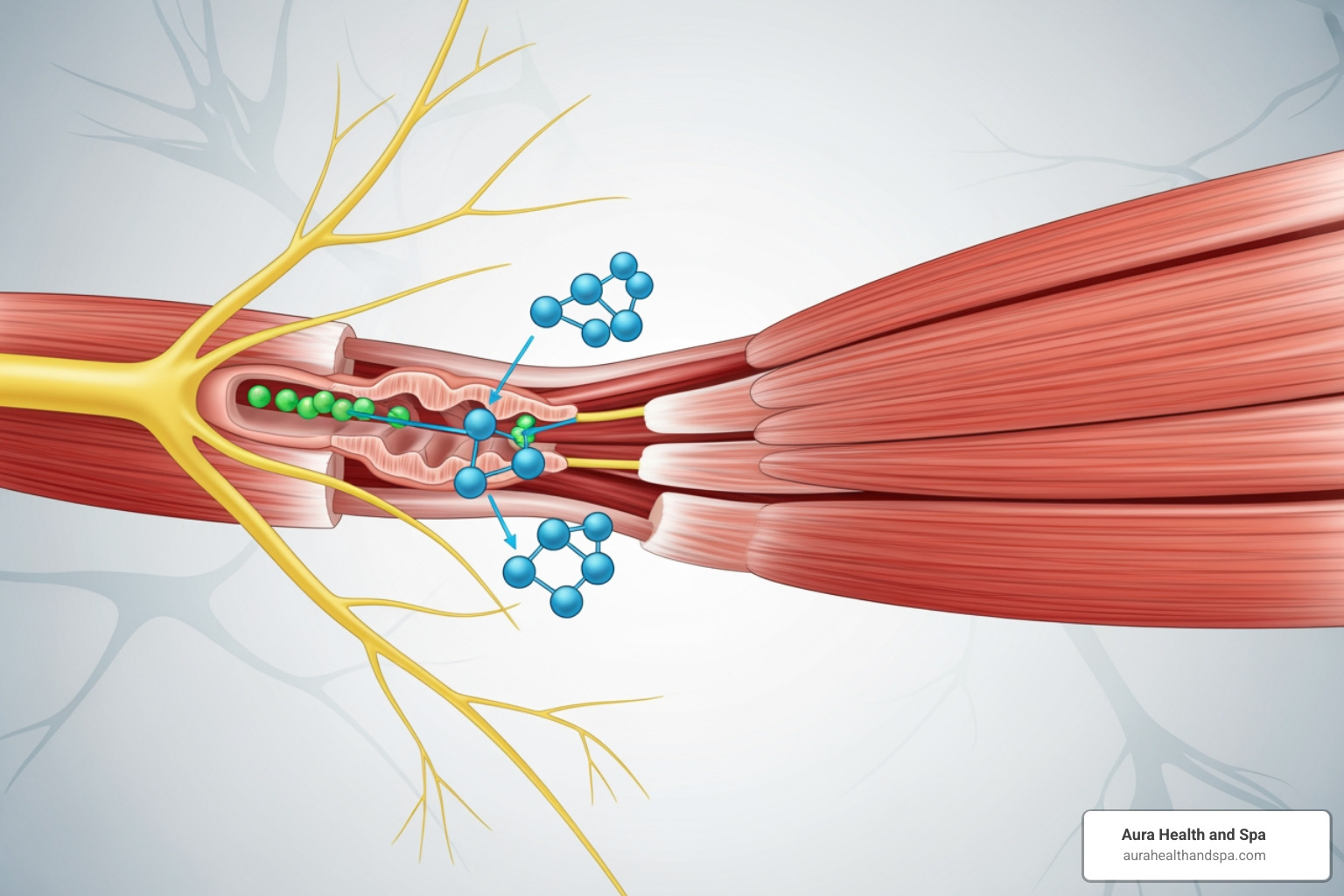 Illustration of neurotoxin relaxing a facial muscle - Preventative Botox treatment