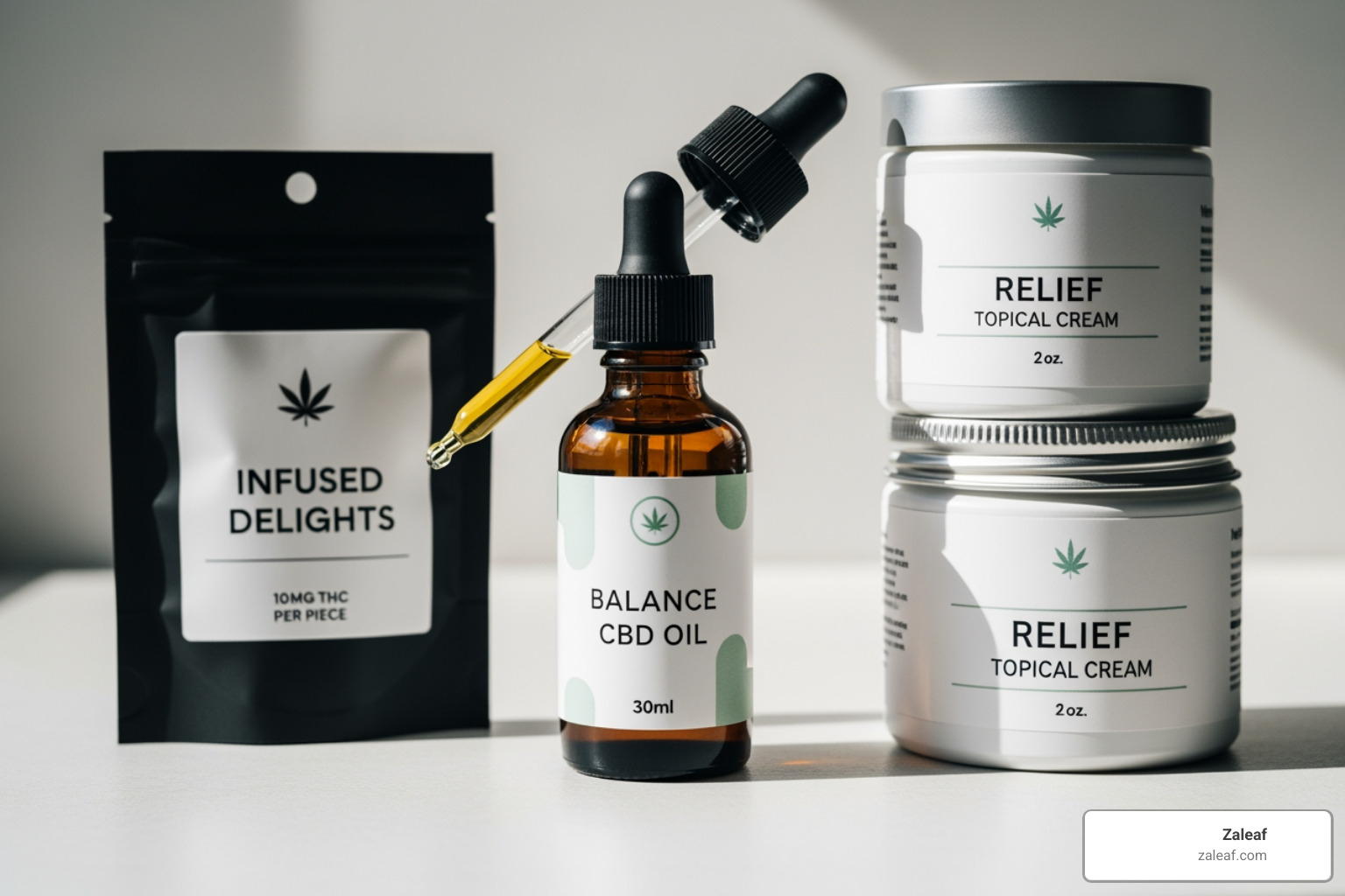 different product types like oils, edibles, and topicals - Legal cannabis products