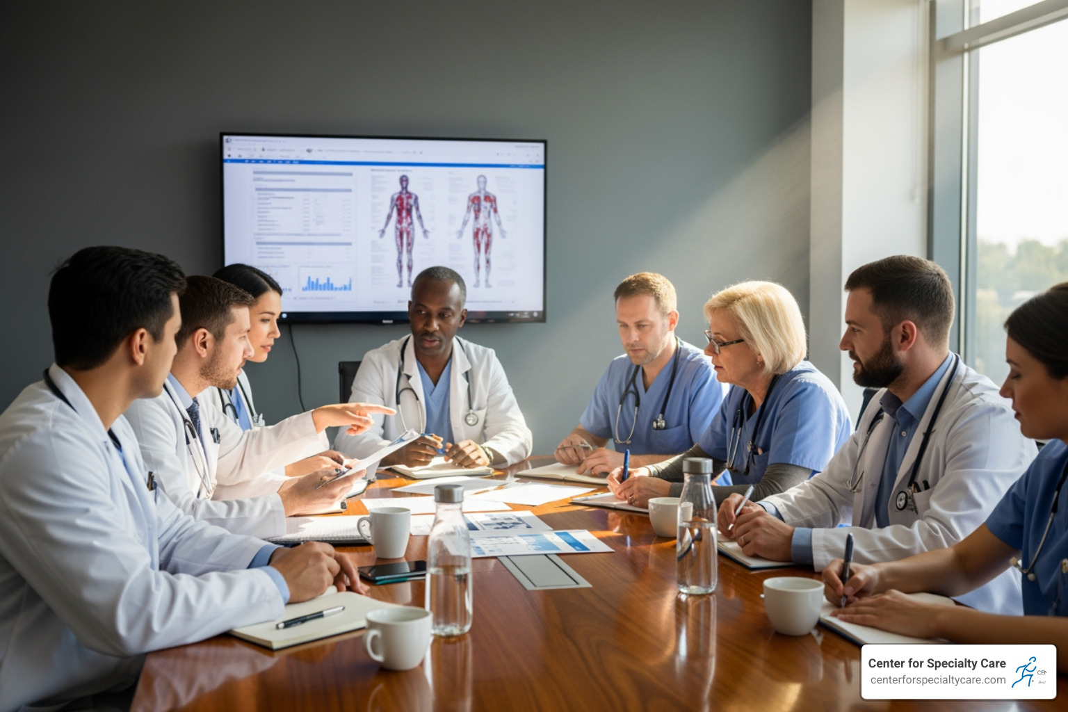 A diverse team of medical professionals in a meeting - what are pain management clinics for