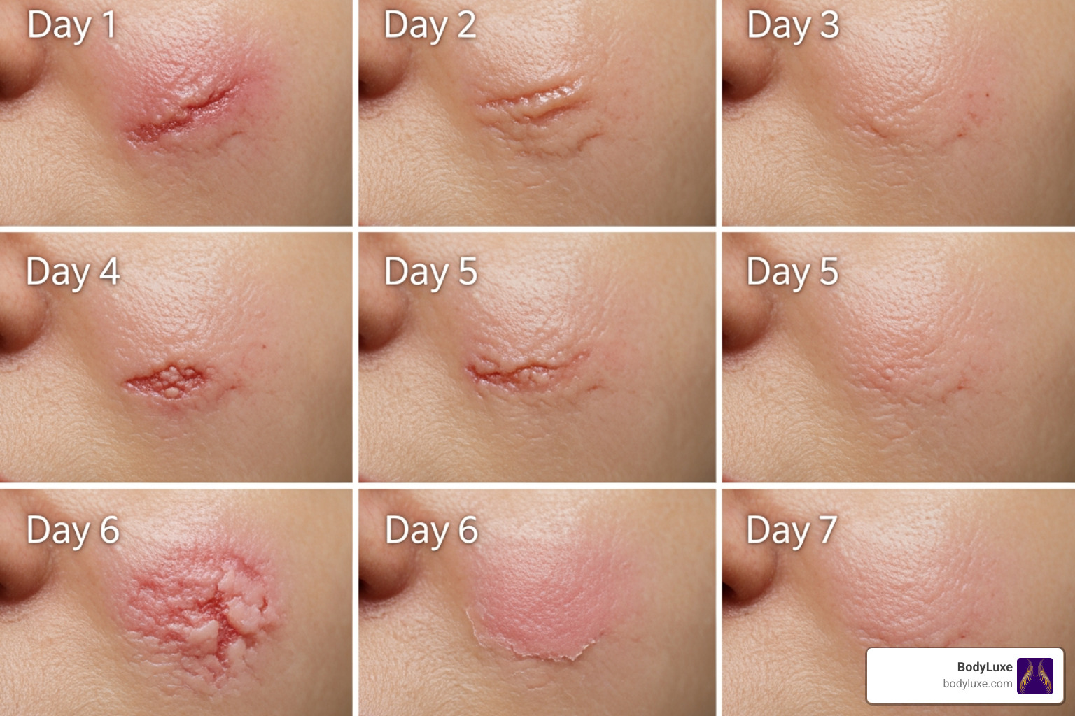 progression of skin healing over 7 days post-Ellacor - Ellacor healing process progression of skin healing over 7 days post-Ellacor - Ellacor healing process