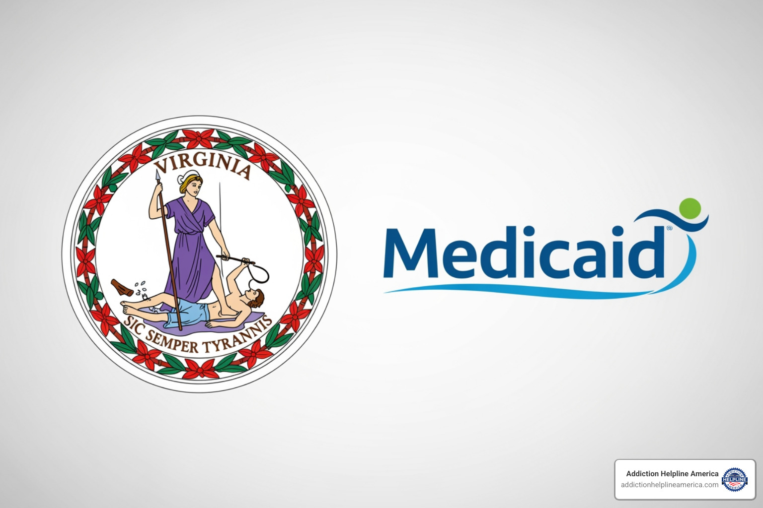 Virginia state seal next to the Medicaid logo - Medicaid drug rehab Virginia Virginia state seal next to the Medicaid logo - Medicaid drug rehab Virginia