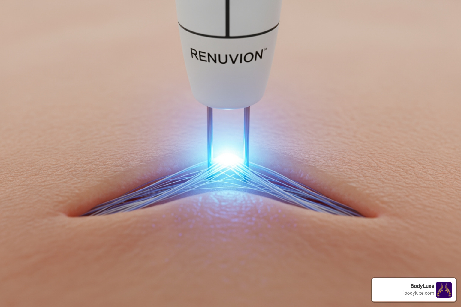 Renuvion probe working beneath the skin to contract the fibroseptal network - Renuvion vs tummy tuck