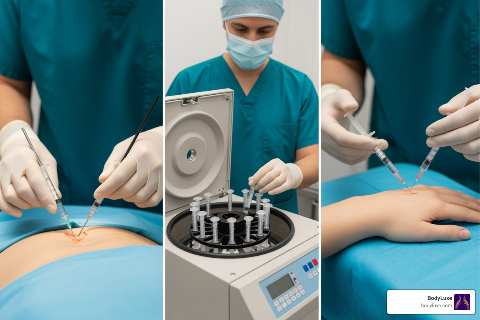 Surgeon illustrating fat harvesting, processing, and injection steps for hand rejuvenation - fat transfer to hands Surgeon illustrating fat harvesting, processing, and injection steps for hand rejuvenation - fat transfer to hands