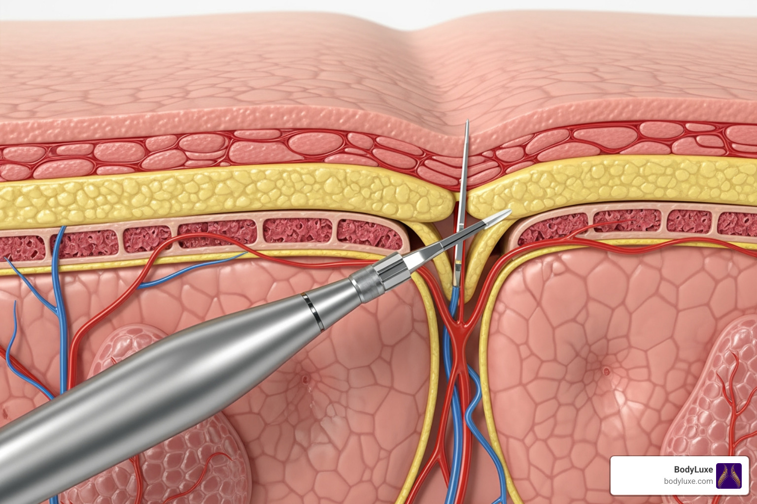 diagram showing the Aveli device releasing septae bands under the skin - Is Aveli safe? diagram showing the Aveli device releasing septae bands under the skin - Is Aveli safe?