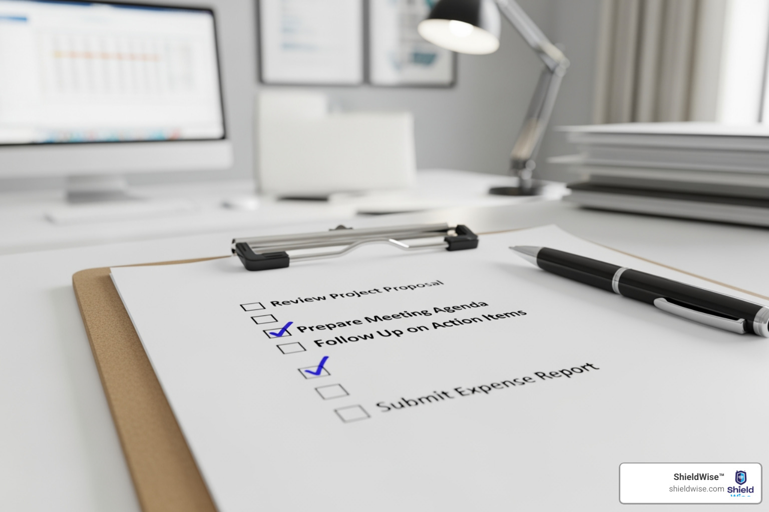 Image of a checklist on a clipboard with a pen - end of life planning checklist for seniors and families