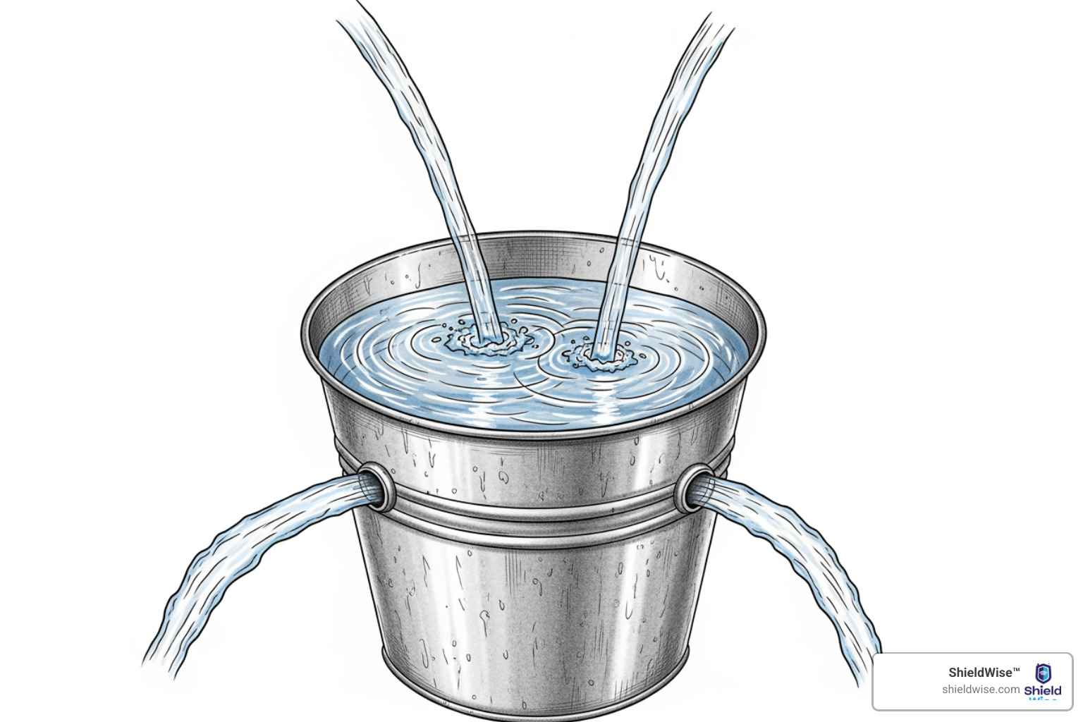 illustration of a bucket labeled 'Cash Value' with arrows pointing in (premiums, interest) and arrows pointing out (cost of insurance, fees) - what is universal life insurance