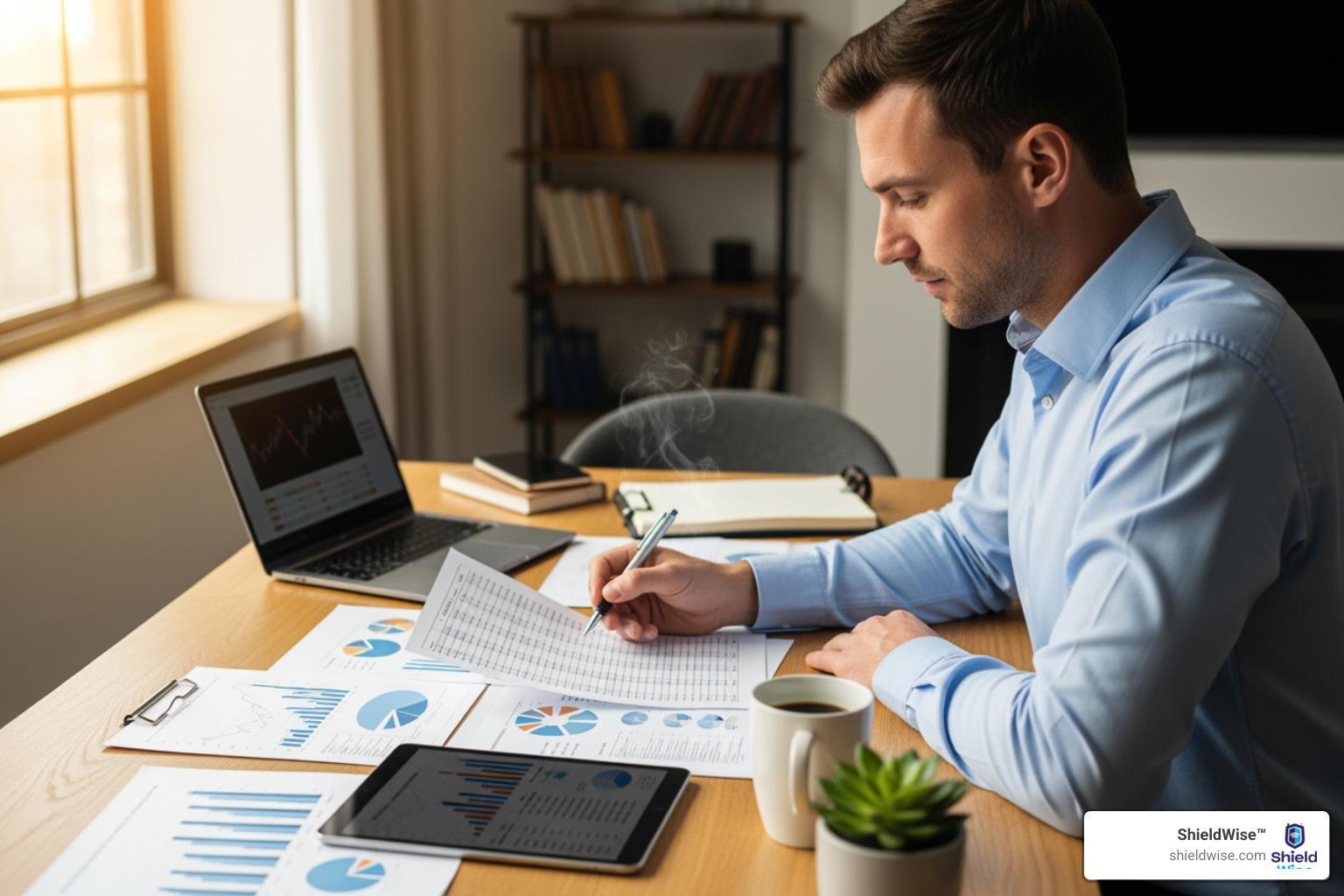 a person reviewing different financial documents at a desk - final expense - end of life planning a person reviewing different financial documents at a desk - final expense - end of life planning