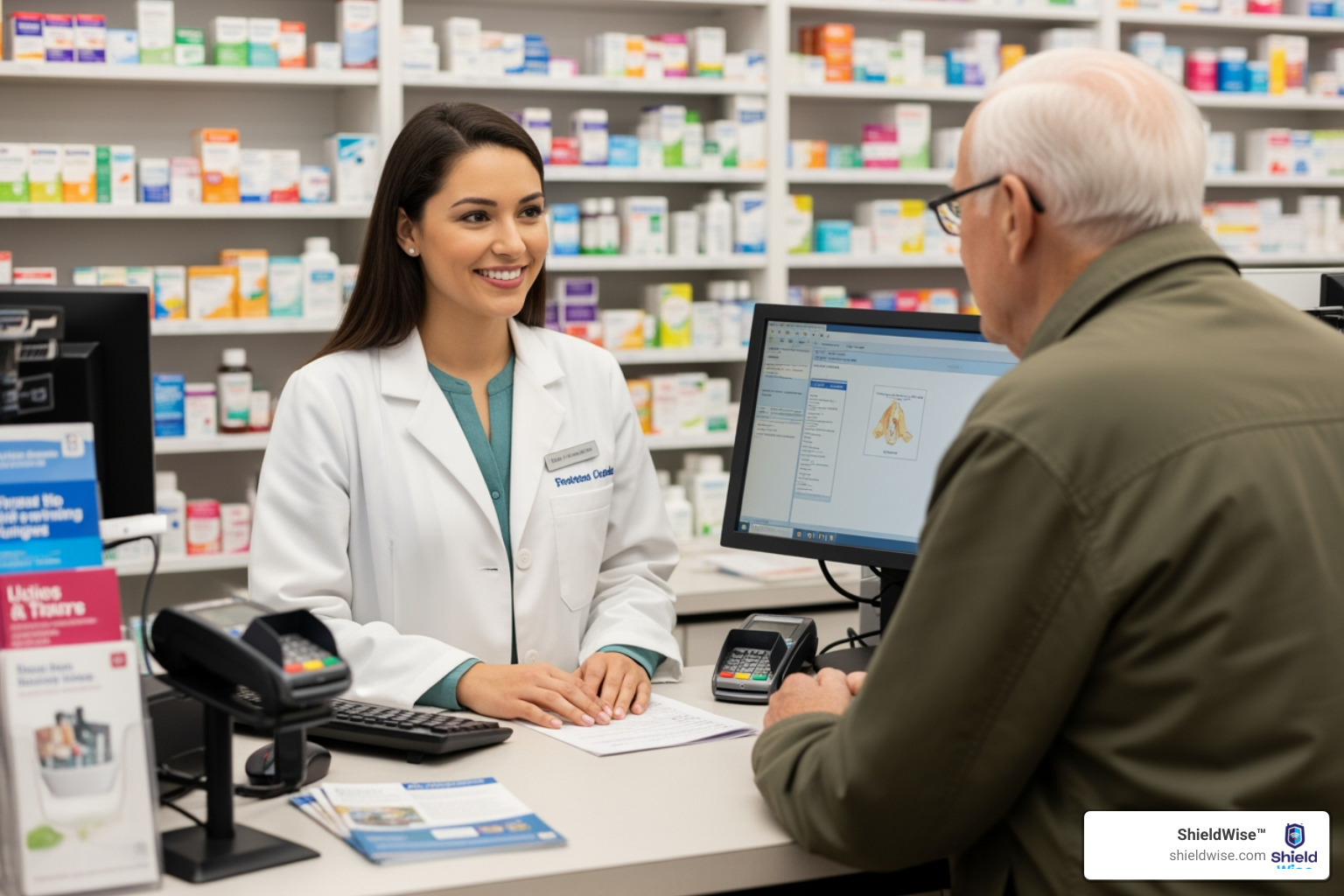 retiree speaking with a pharmacist - affordable insurance solutions for retirees retiree speaking with a pharmacist - affordable insurance solutions for retirees