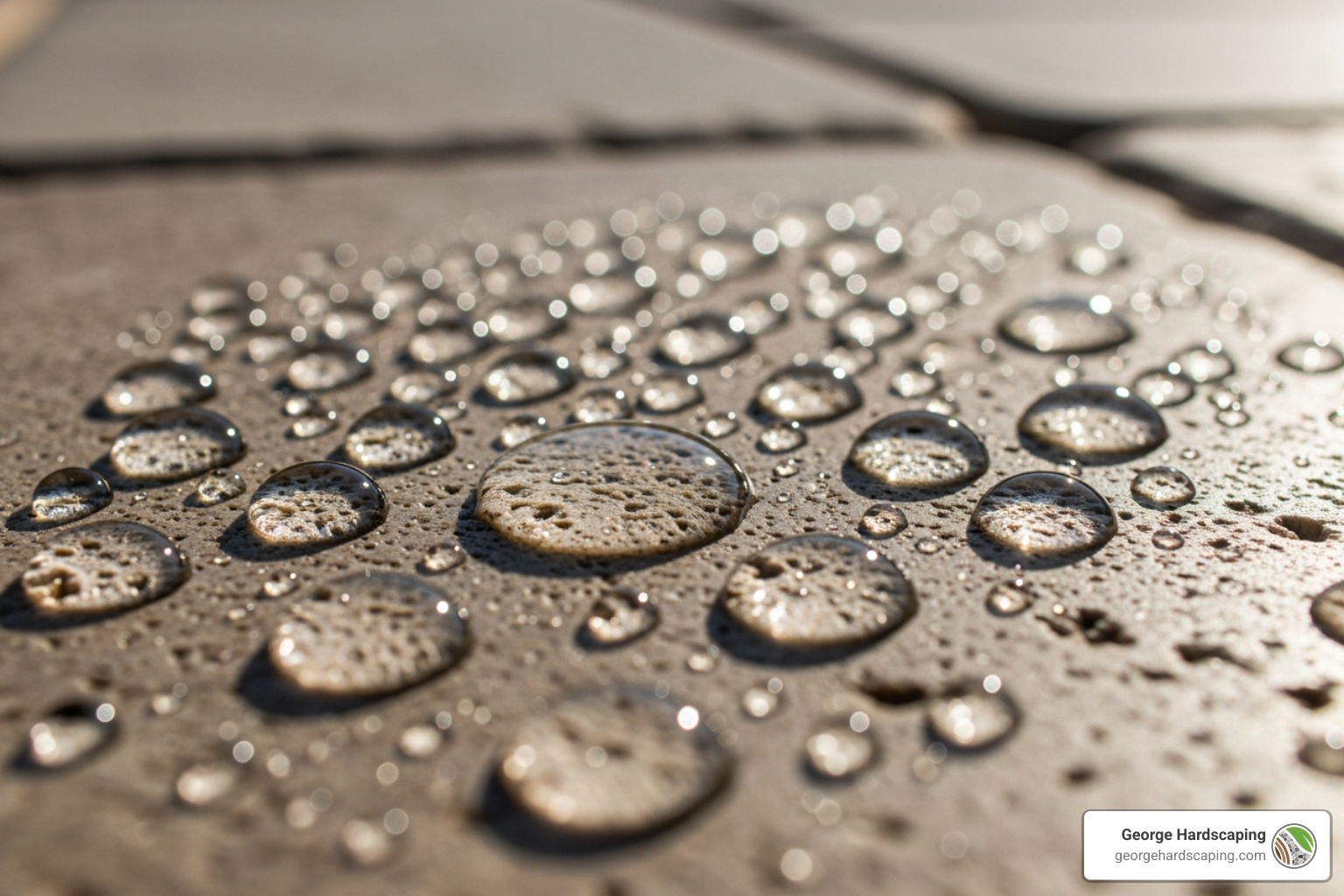 Water beading up on a perfectly sealed travertine paver, demonstrating the effectiveness of the water droplet test. - should i seal travertine pavers pool deck