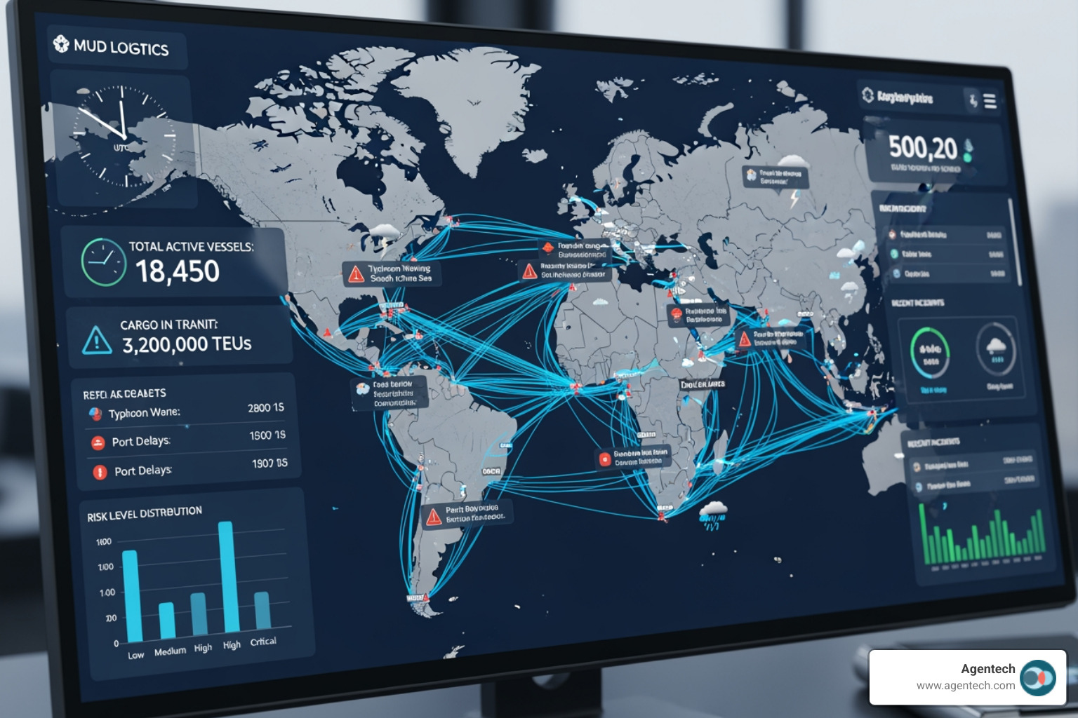 digital dashboard showing real time risk alerts for a global shipping route - automated cargo insurance services