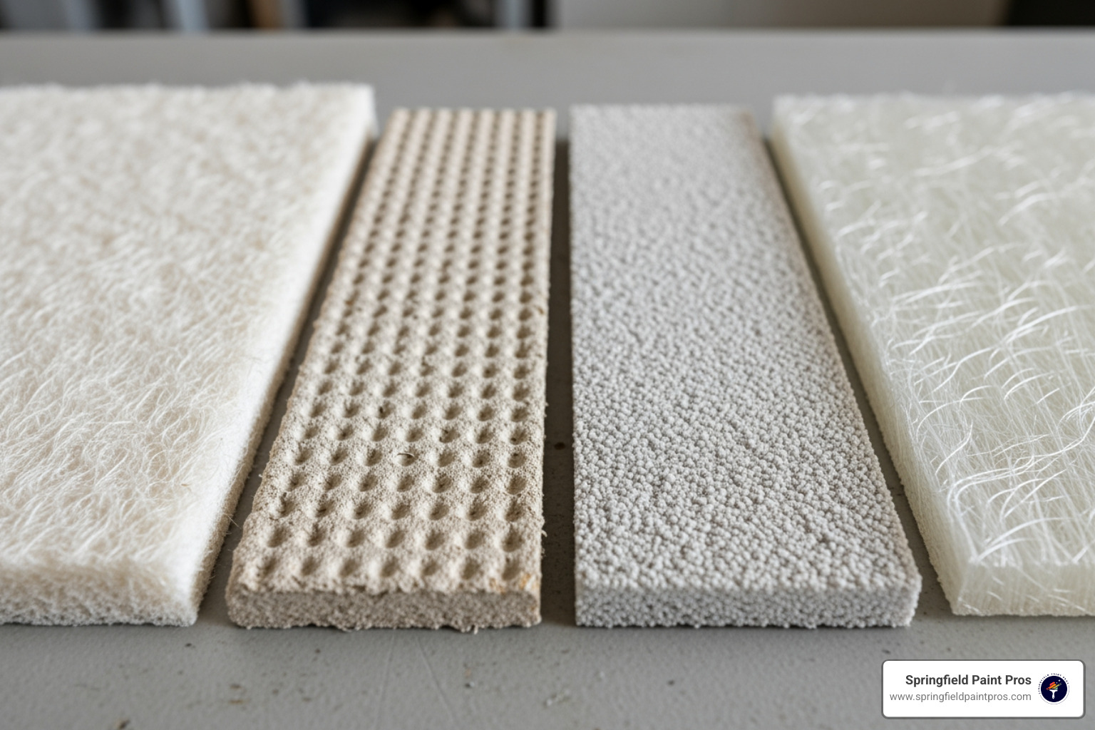 Table comparing Cellulose, Asbestos, Mineral Fiber, and Fiberglass ceiling tiles across key metrics - cellulose ceiling tiles
