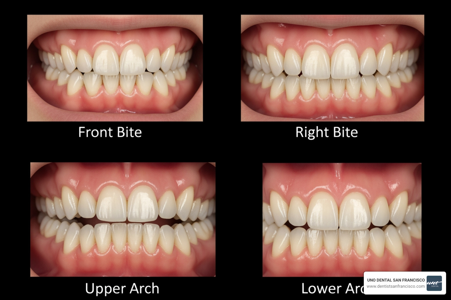 examples of the 5 key photos needed for a virtual consultation: front bite, left bite, right bite, upper arch, lower arch - virtual invisalign consultation examples of the 5 key photos needed for a virtual consultation: front bite, left bite, right bite, upper arch, lower arch - virtual invisalign consultation