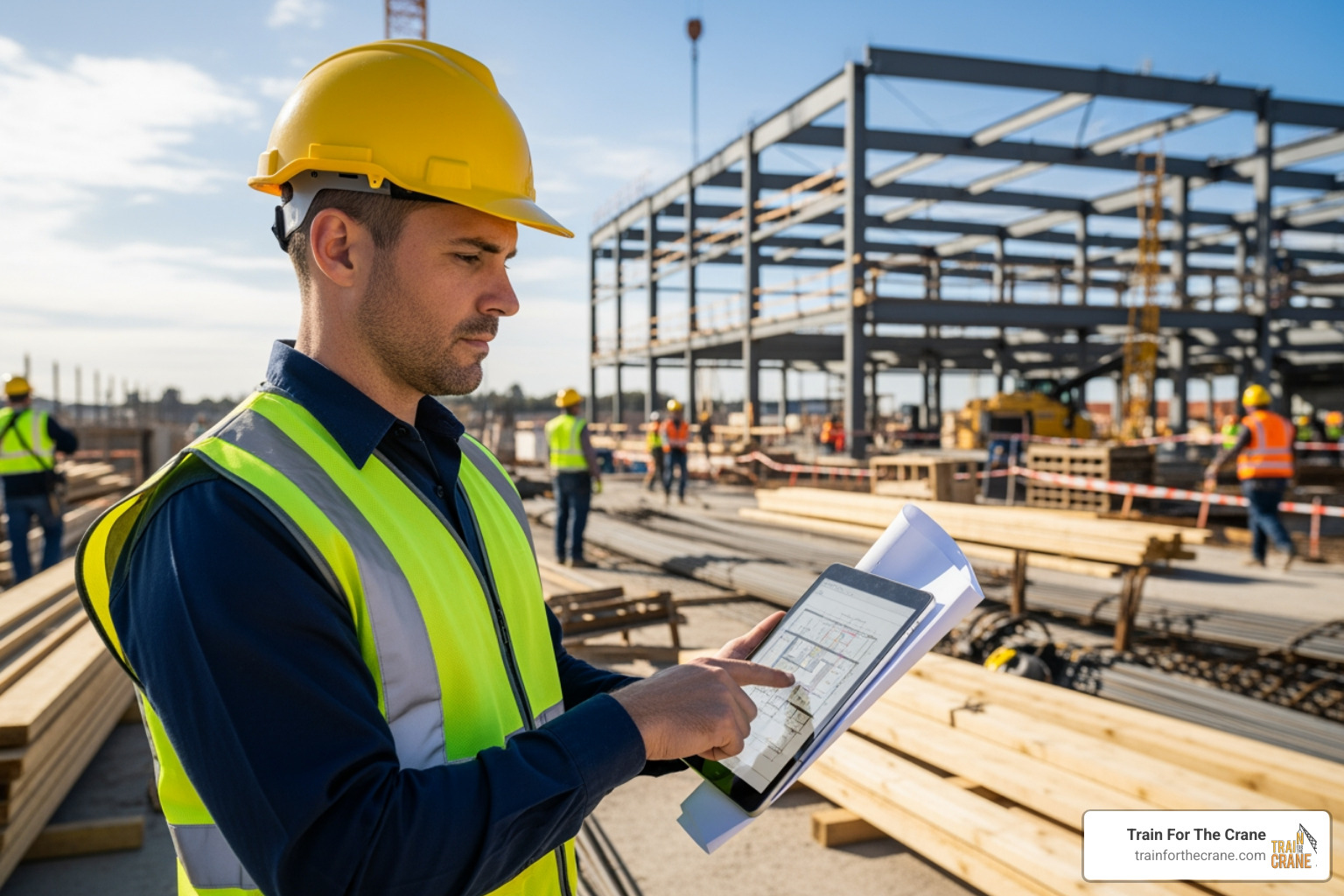 safety officer reviewing plans on a job site - Indiana crane operator training