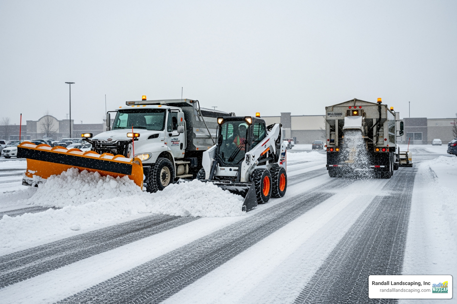 various snow removal vehicles like a plow truck, skid-steer, and salter - snow plowing andover various snow removal vehicles like a plow truck, skid-steer, and salter - snow plowing andover