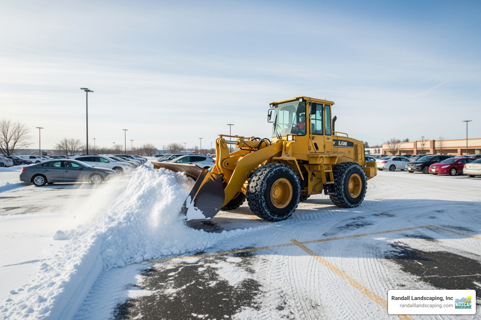 front-end loader moving a large pile of snow in a commercial lot - snow plowing andover front-end loader moving a large pile of snow in a commercial lot - snow plowing andover