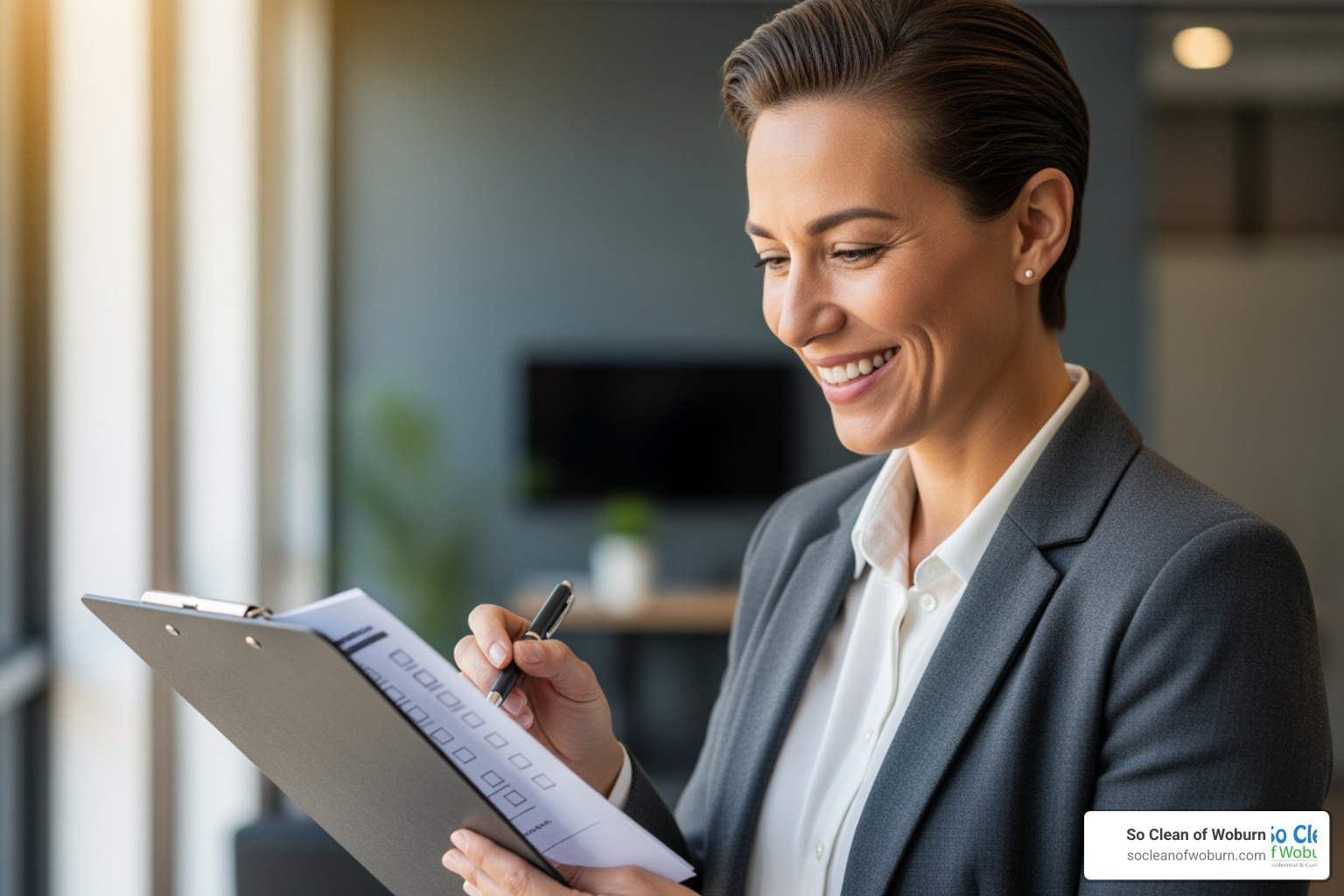 person smiling looking at checklist - apartment cleaning belmont ma