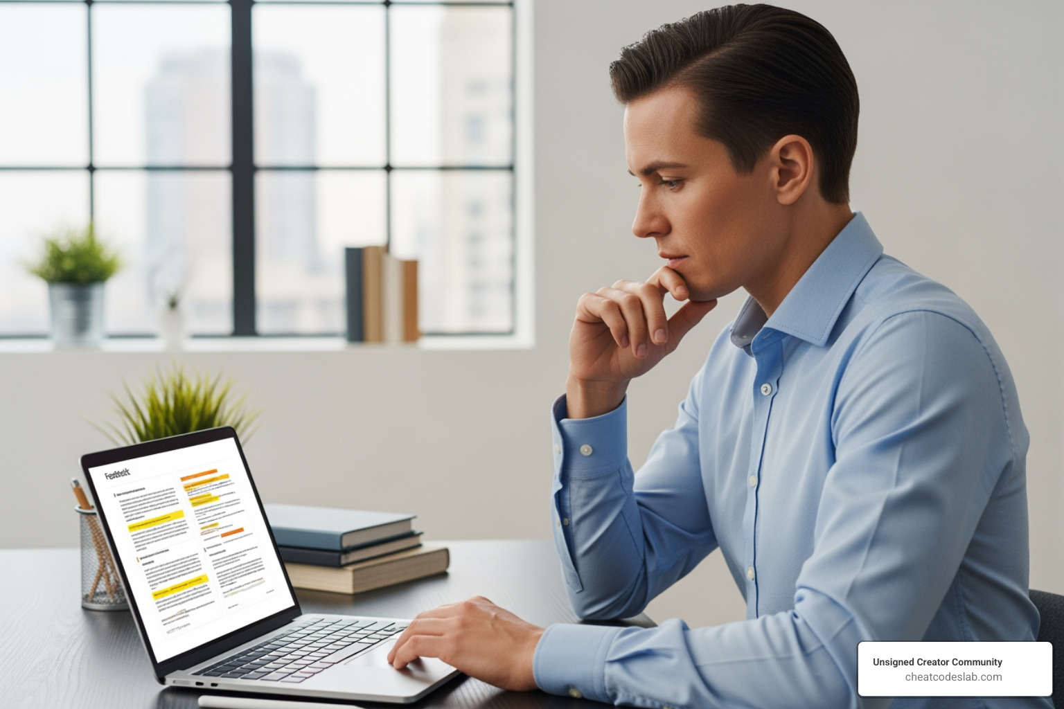 person reviewing feedback on a laptop - Personal brand development