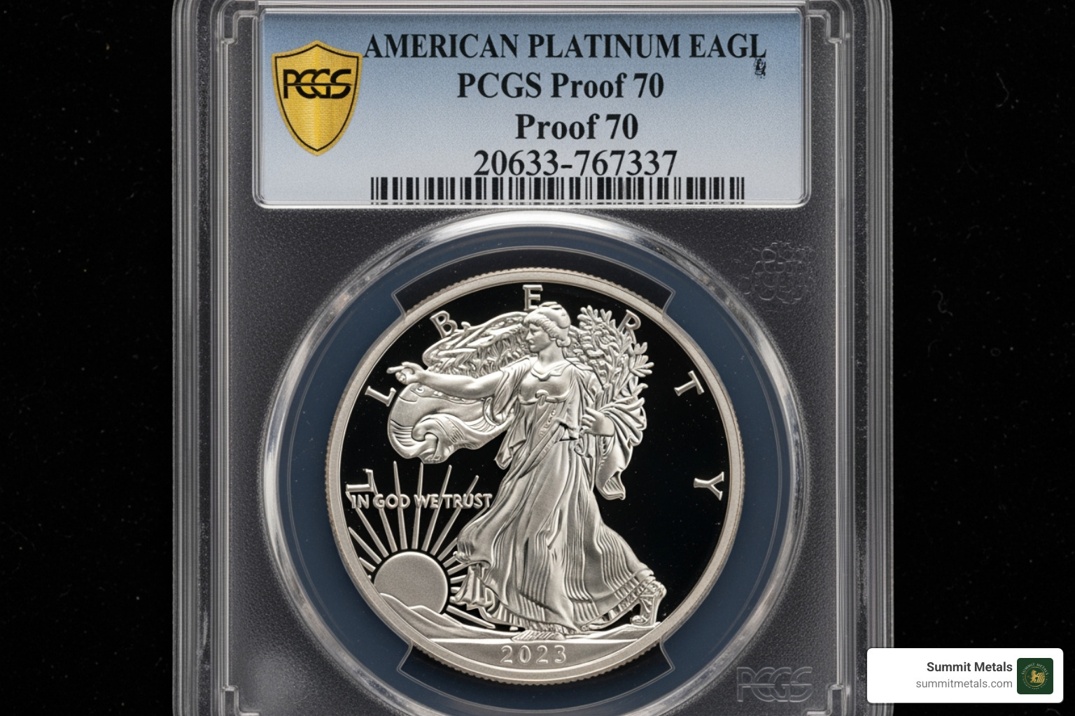 Image of a PCGS-graded 'Proof 70' Platinum Eagle in its slab. - American Platinum Eagle value
