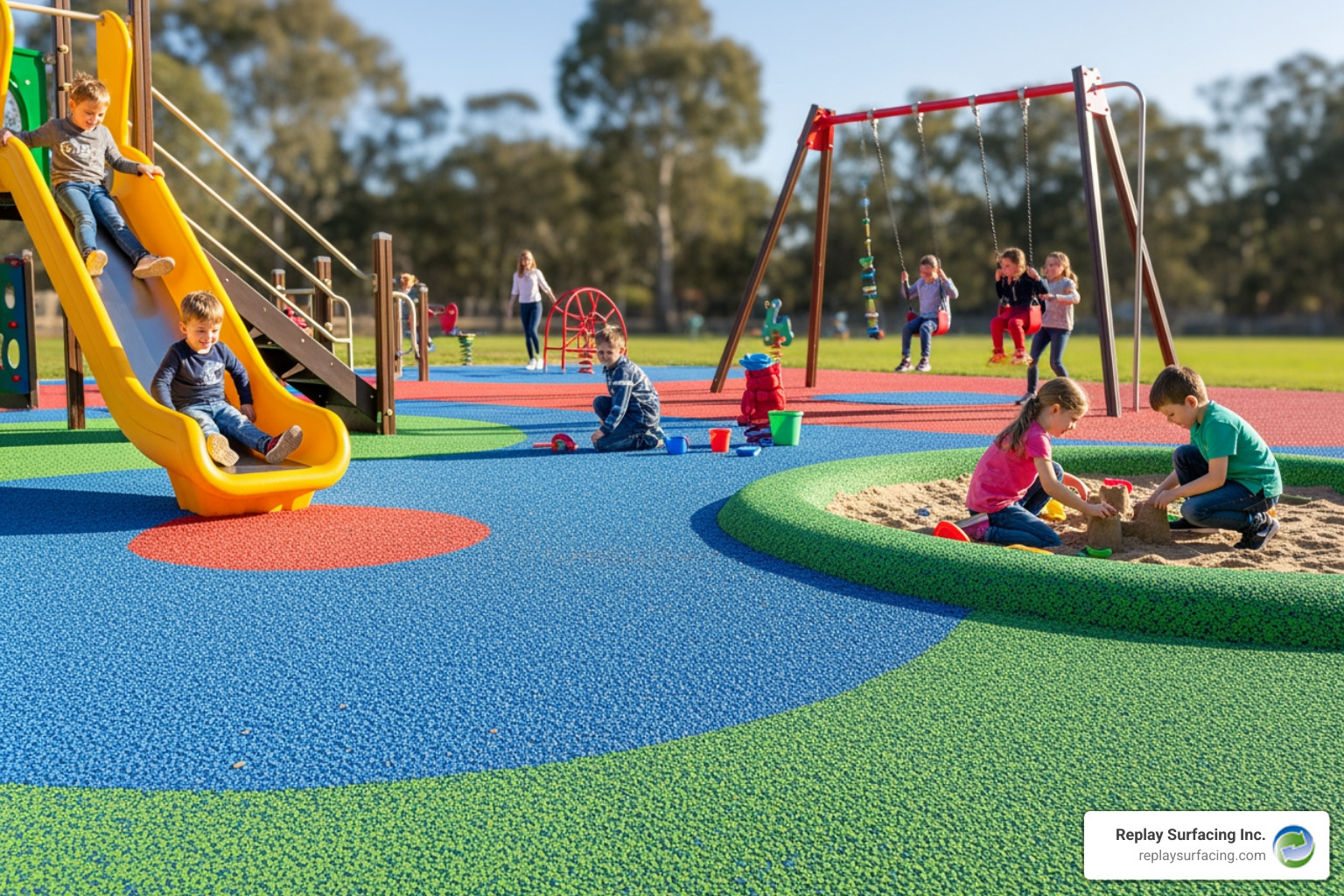 colorful, seamless poured-in-place playground with integrated designs - rubber crumb play surface Phoenix