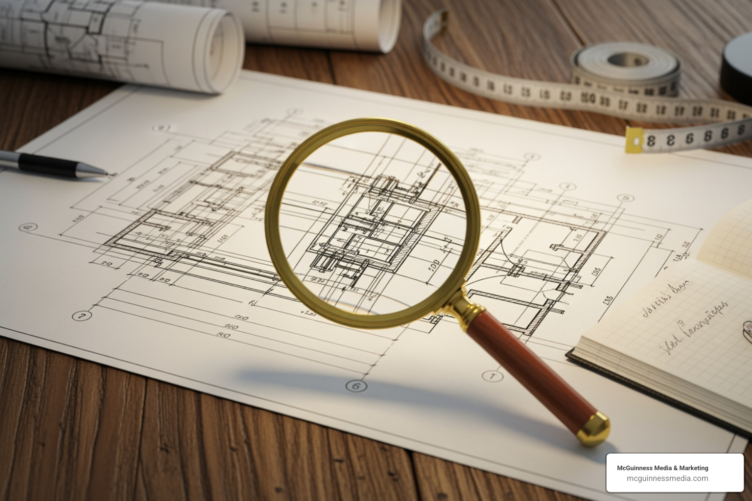 blueprint on a desk with magnifying glass over a "Goals" section - effective content strategy blueprint on a desk with magnifying glass over a "Goals" section - effective content strategy