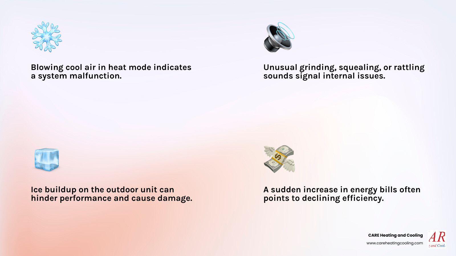 infographic showing heat pump operation with arrows indicating heat transfer direction for heating mode in winter and cooling mode in summer, plus common repair warning signs like ice buildup and unusual noises - heat pump repair westerville oh infographic 4_facts_emoji_light-gradient infographic showing heat pump operation with arrows indicating heat transfer direction for heating mode in winter and cooling mode in summer, plus common repair warning signs like ice buildup and unusual noises - heat pump repair westerville oh infographic 4_facts_emoji_light-gradient