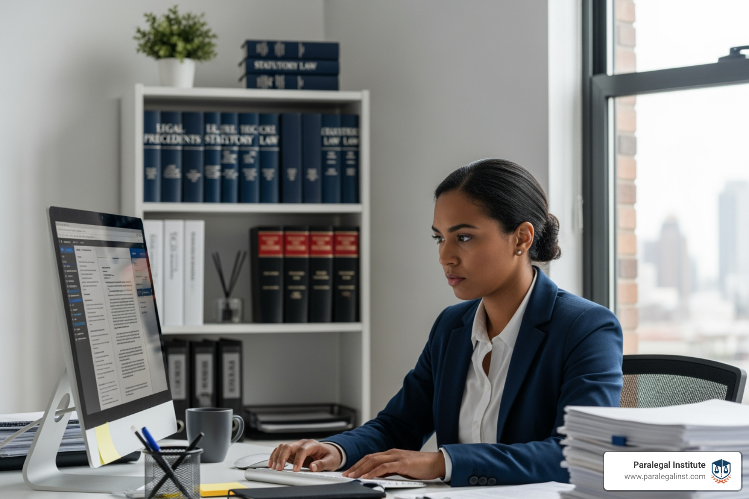 paralegal conducting legal research on computer - certified paralegal online