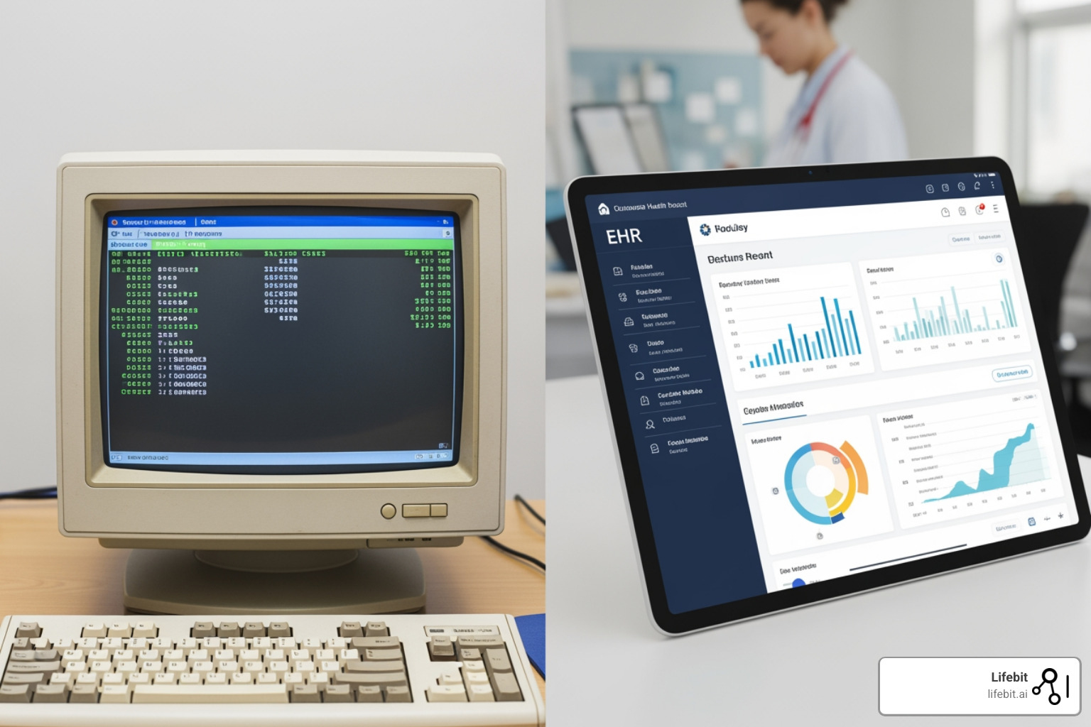 evolution of EHR user interfaces from text-based to modern graphical design - meditech