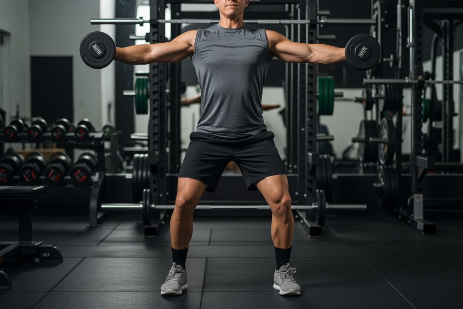 person performing a Dumbbell Shrug - working out the traps person performing a Dumbbell Shrug - working out the traps