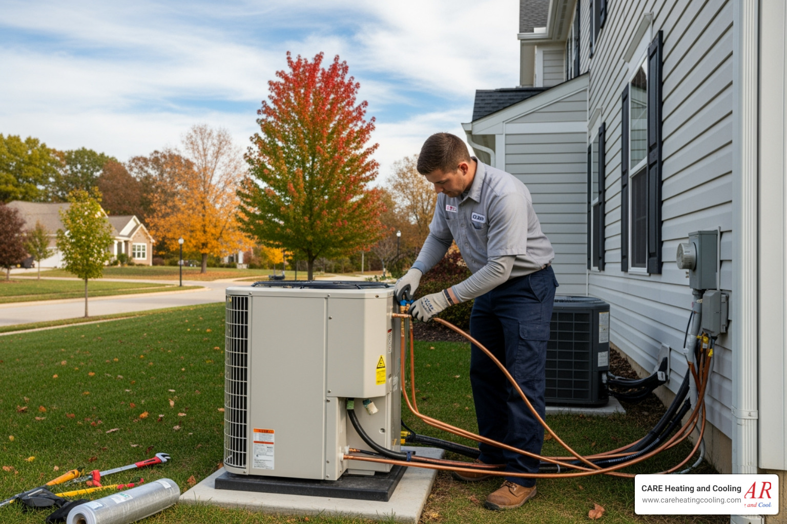Infographic showing how a heat pump works in both heating and cooling modes, with arrows indicating heat transfer from outside to inside during winter and inside to outside during summer, plus labels for key components like the outdoor unit, indoor air handler, refrigerant lines, and reversing valve - heat pump installation dublin oh Infographic showing how a heat pump works in both heating and cooling modes, with arrows indicating heat transfer from outside to inside during winter and inside to outside during summer, plus labels for key components like the outdoor unit, indoor air handler, refrigerant lines, and reversing valve - heat pump installation dublin oh