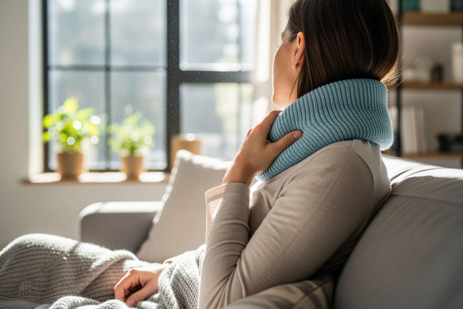 person applying hot/cold pack to neck - sore neck muscles