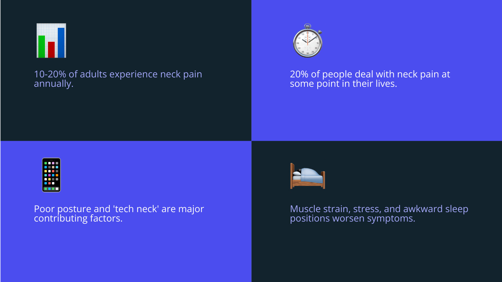 infographic explaining the anatomy of the cervical spine and common pain points - neck pain relief infographic 4_facts_emoji_blue