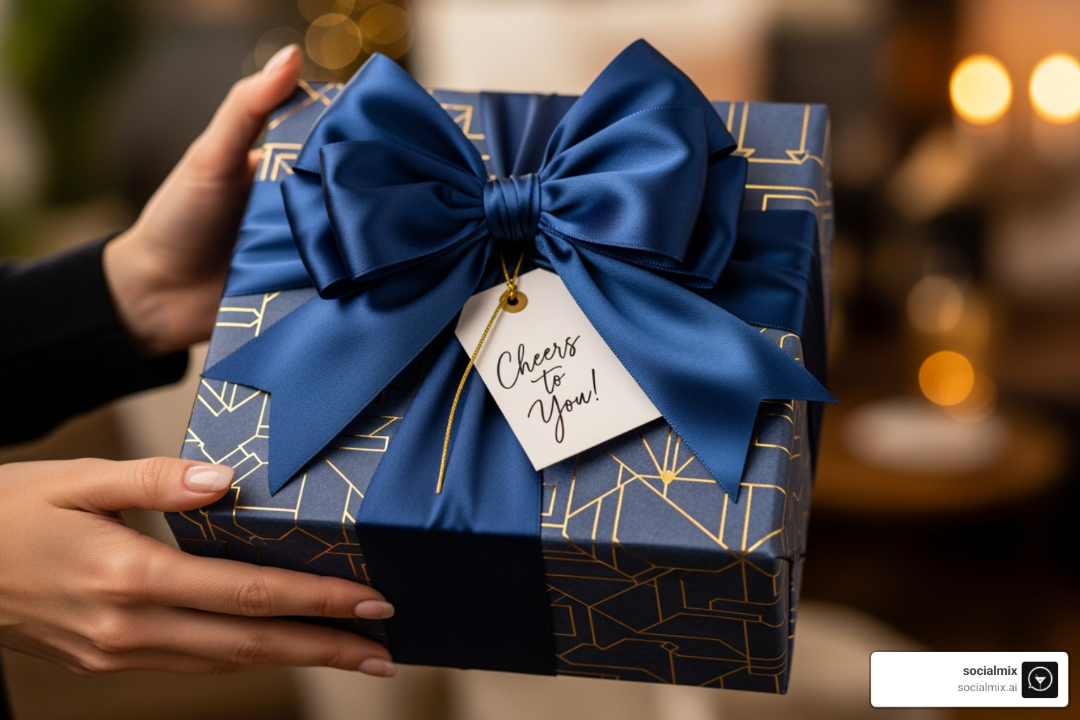 beautifully wrapped cocktail gift box being given as a present - home bar gifts