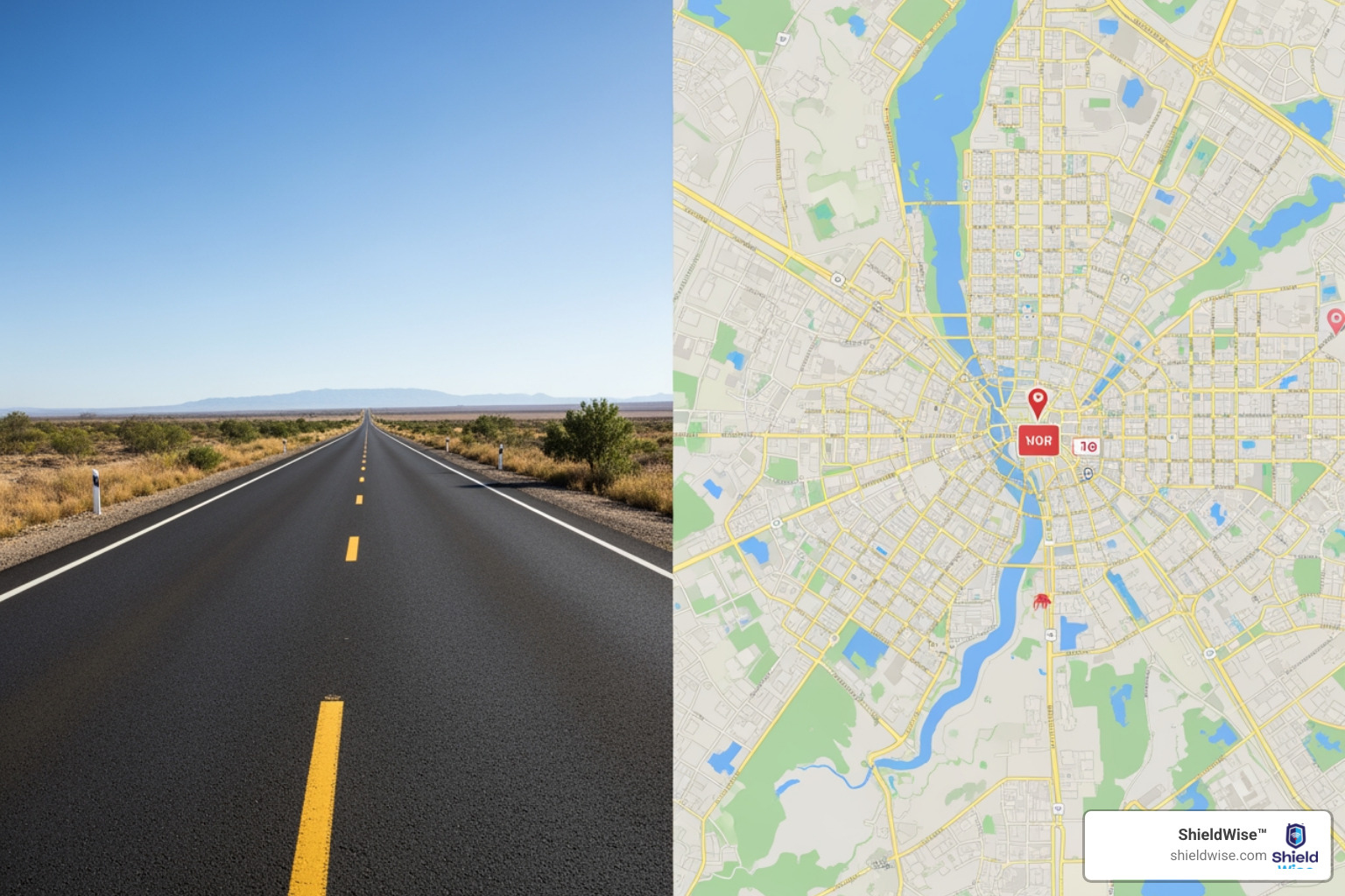 split screen showing a wide-open road for Original Medicare and a structured city map for Medicare Advantage - compare medicare advantage plans