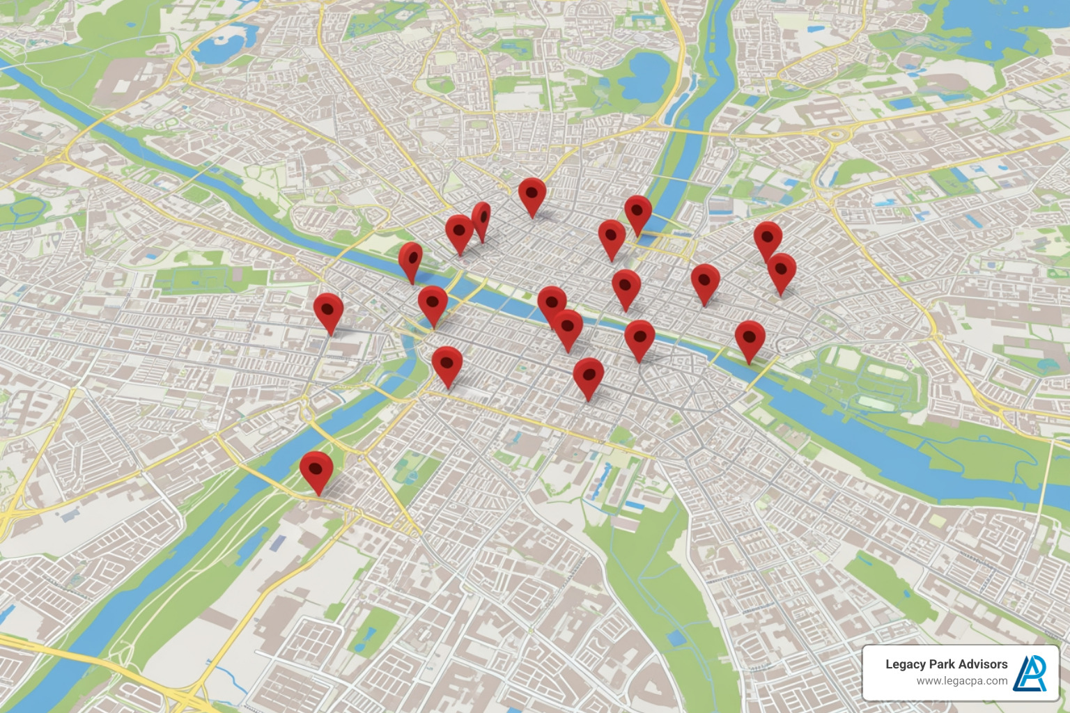 a map with location pins representing local tax offices - tax preparers in my area a map with location pins representing local tax offices - tax preparers in my area