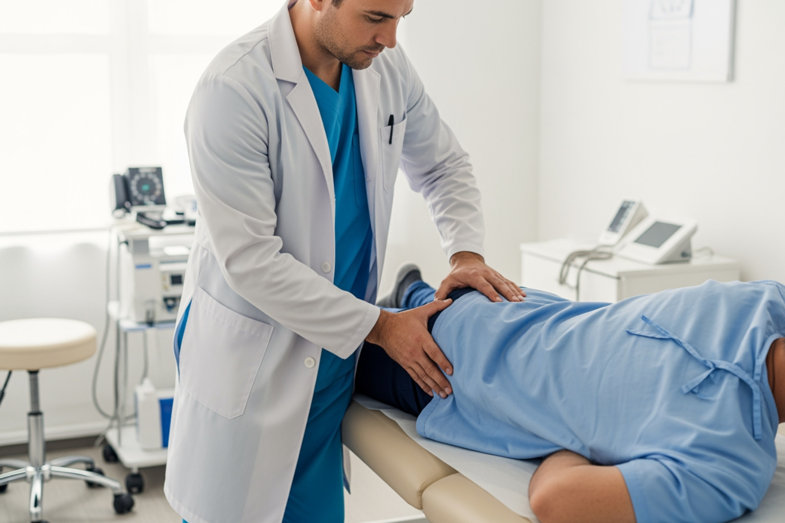 doctor performing physical exam - what helps sciatica