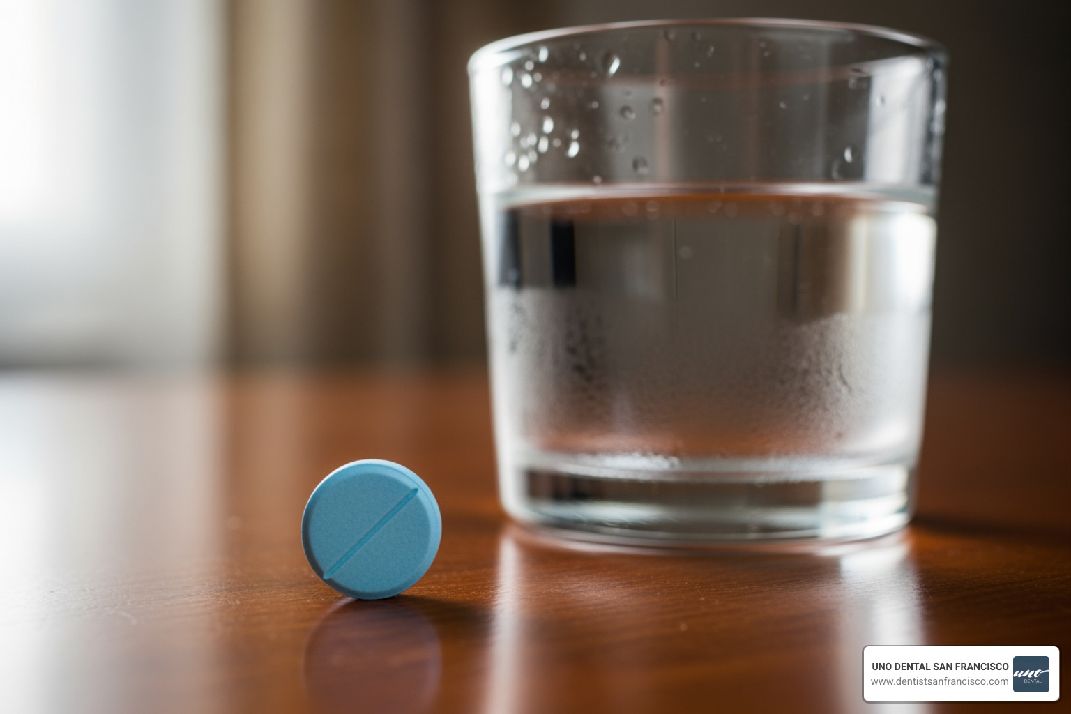 oral sedative pill next to a glass of water - sedation for tooth removal oral sedative pill next to a glass of water - sedation for tooth removal