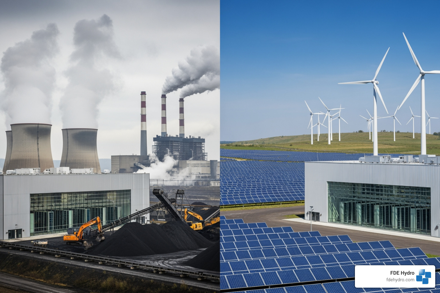diagram showing the difference between fossil-fuel and renewable-powered mining - Energy efficient crypto