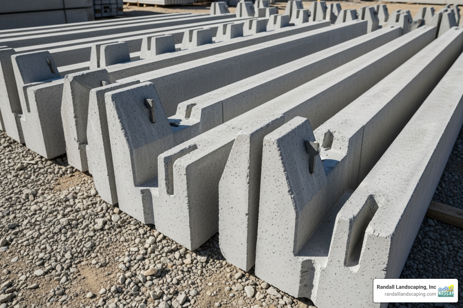 Individual precast concrete header and stretcher components used in crib wall construction - concrete crib wall