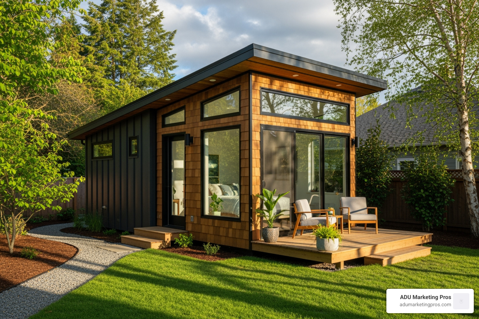 A homeowner reviewing a transparent cost breakdown sheet for an ADU project with a project manager - Prefab studio ADU